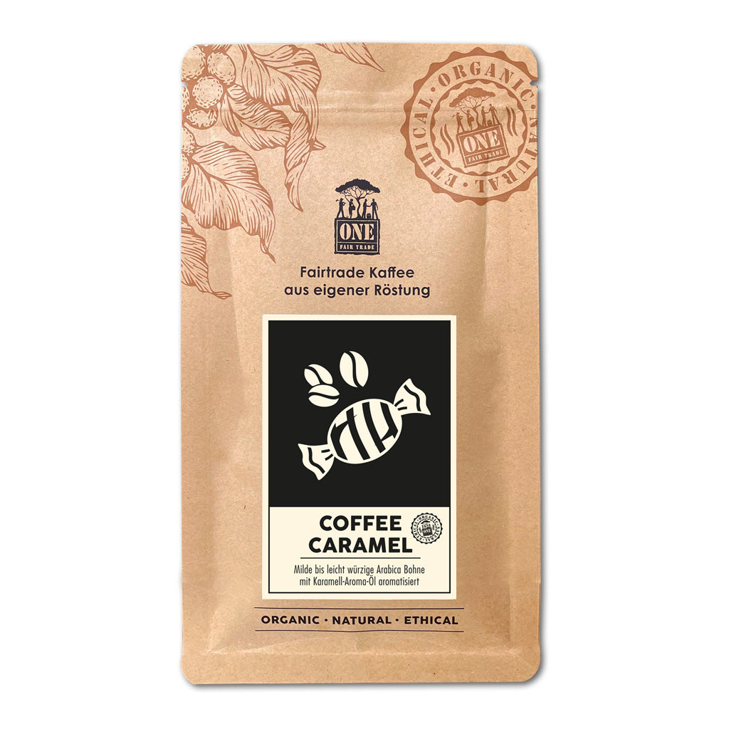 Aromatisierter Kaffee Caramel Coffee Fairtrade Bio Kaffeebohnen Arabica - ONE Fairtrade Kaffeerösterei