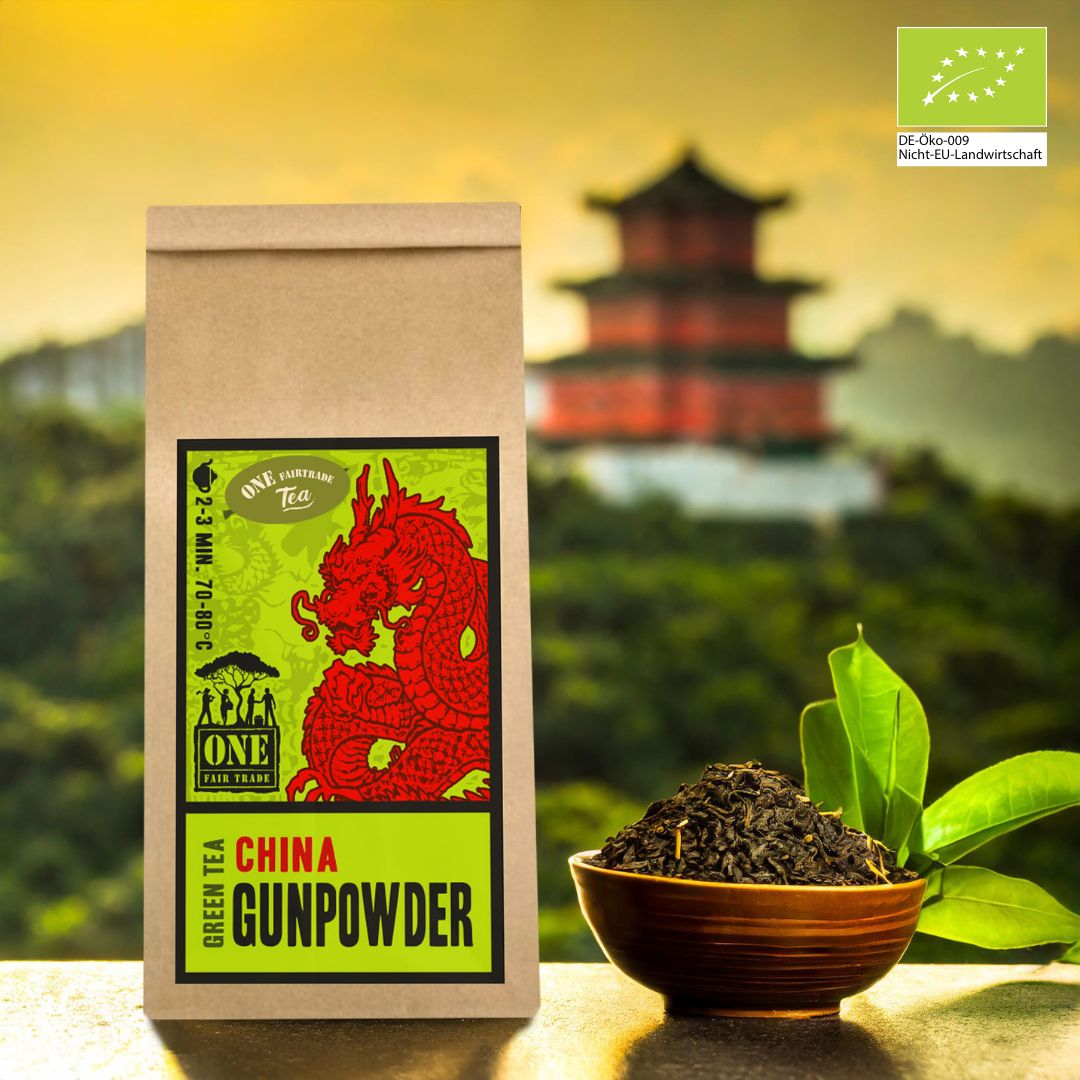 China Gunpowder Bio-Fairtrade Grüntee – kräftiger, gerollter Grüntee