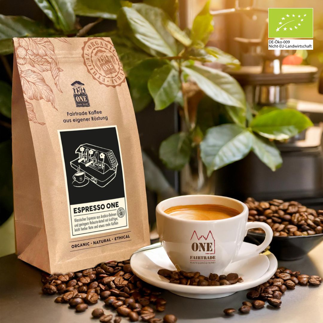 Espresso ONE Bio-Fairtrade Espressobohnen – ausgewogene Espressomischung mit vollem Körper